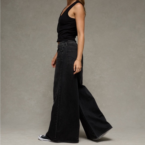 AE Baggy A Line Fit Jeans Black Women's Black Wide-Leg Jeans Brand New Size 0 - Picture 4 of 8